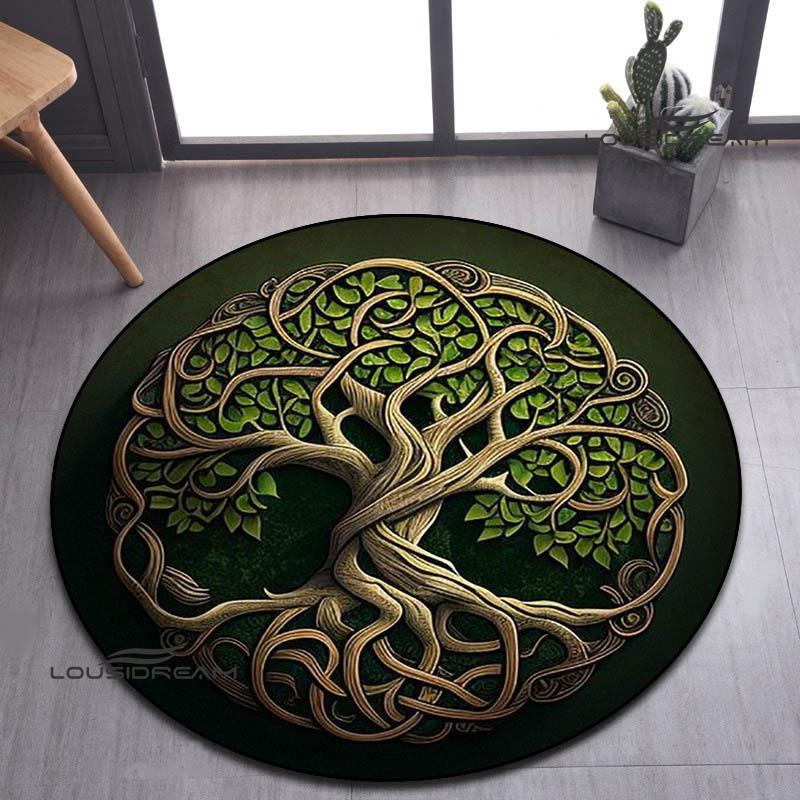 Tree of Life Retro Printed Round Carpet Living Room Bedroom Beautiful Carpet Non -slip Door Pad Floor Mats Birthday Gift
