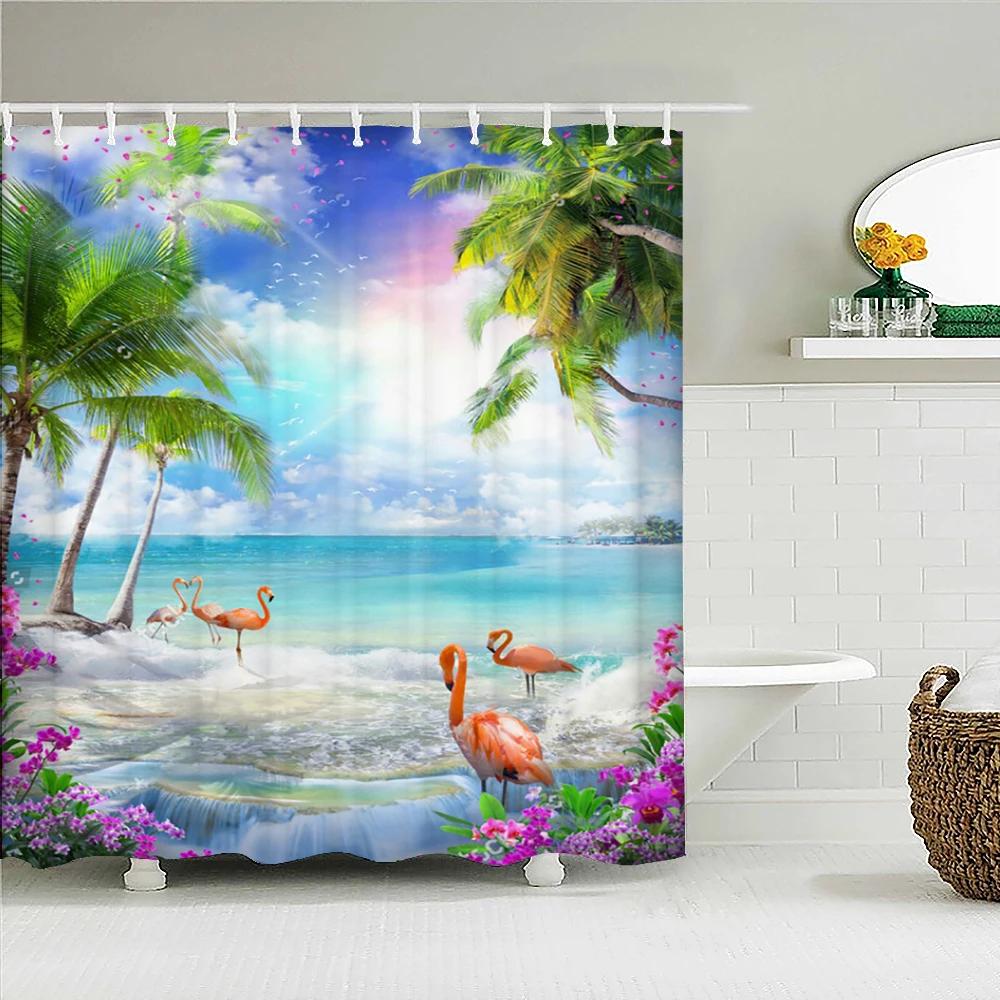 Flaming Zasłony Prysznicowe Zielony Liść Łazienka Wodoodporna Tkanina Poliestrowa Nadruk Dekoracja Zasłona Kąpielowa