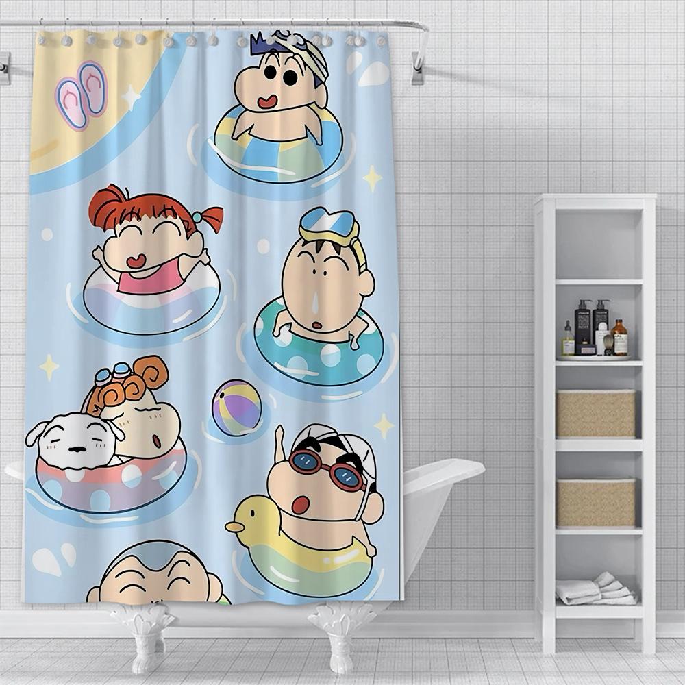 Shower Crayons Shinchans Curtain Waterproof Polyester Fabric Paint Colorful Bath Curtains Home Bathroom Decor Curtain With Hook