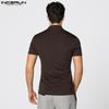 INCERUN Summer Men High Neck Short Sleeve Zip-Up Fitted Tops T-shirts Undershirts