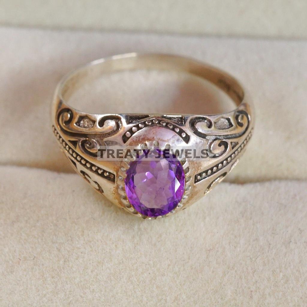 Amethyst Oval Cut Gemstone With 925 Sterling Silver Ring For Men's #A670 JL375657081786
