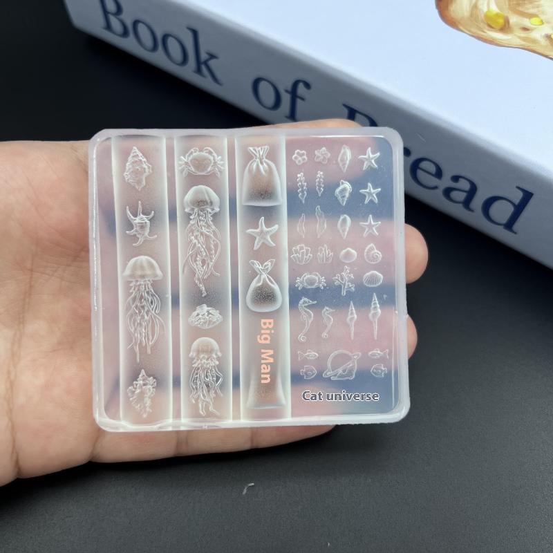 3D Ocean Series Silicone Nail Mold for DIY Nail Art Jellyfish Starfish Shells Transparent Manicure Decoration Craft