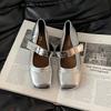 Versatile temperament One-word buckle square head shallow mouth single shoes women's summer fashion heightening buckle thin wedge heel Mary Jane shoes
