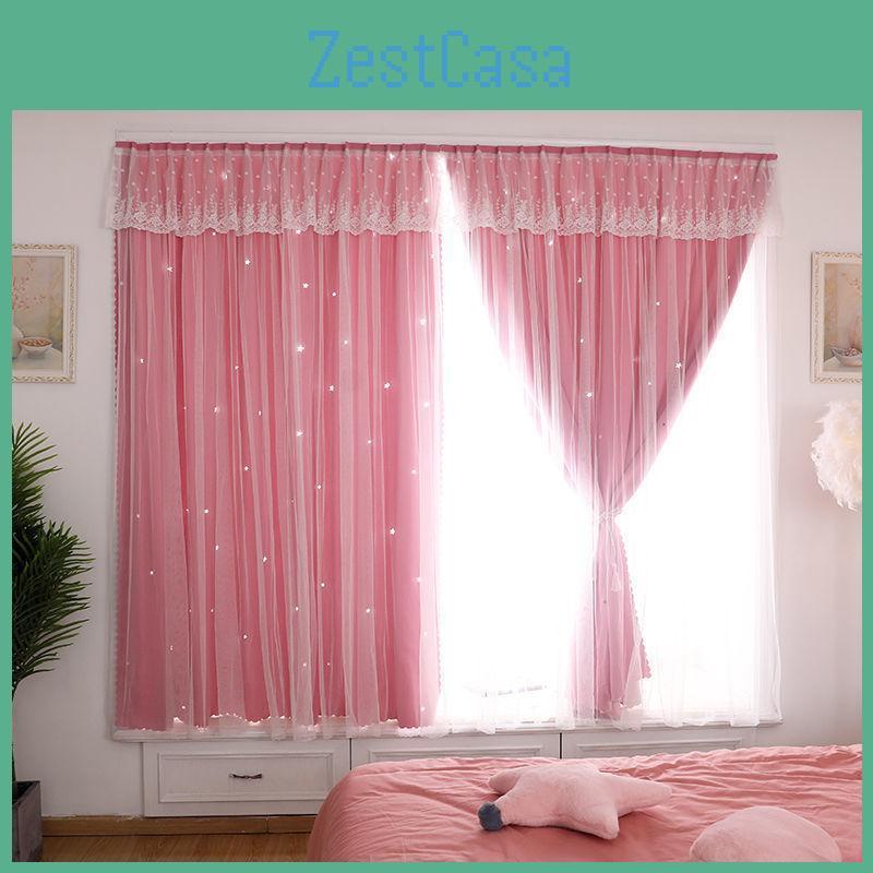 For Panels Autohesion 2 Curtains Windows For Bedroom Girls Kids Baby Window Curtain Double Layer Star Cut Out Living Room Decor Wall Home