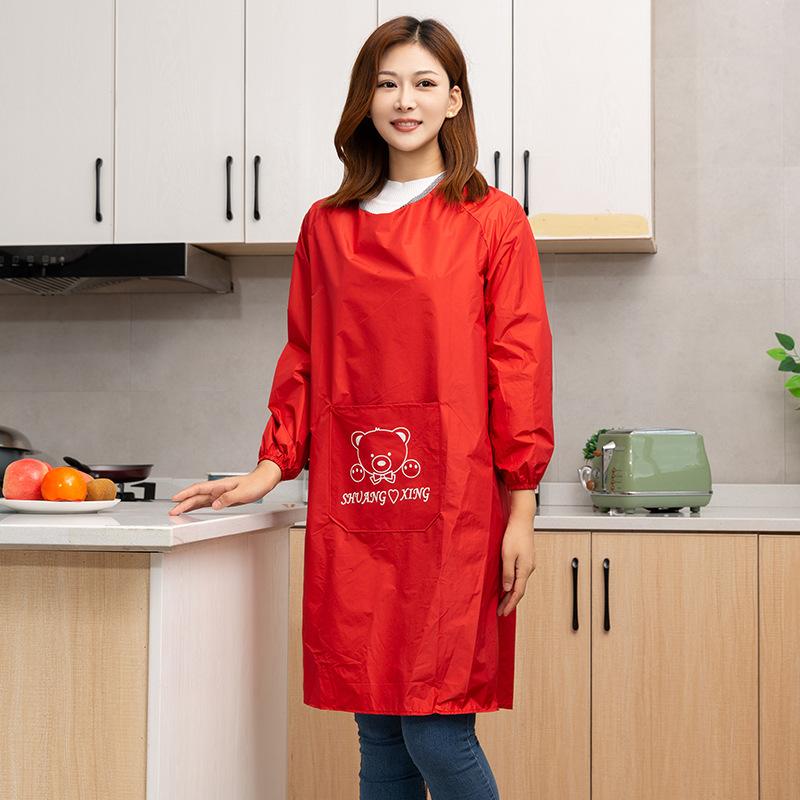 Reverse Smock Waterproof And Oil-Proof Long-Sleeved Apron Household Kitchen Work Men And Women