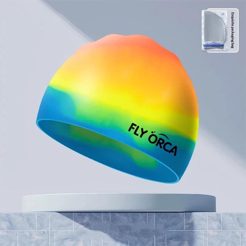 Gradient Silicone Swim Cap High Elasticity Waterproof Swimming Hat For Adults Pool Beach Water Sports