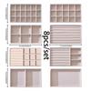 Flocking Jewelry Storage Box & Tray Set Space Saving 4/6/8Pcs for Organizing Rings Earrings Necklaces Vanity Drawer Use