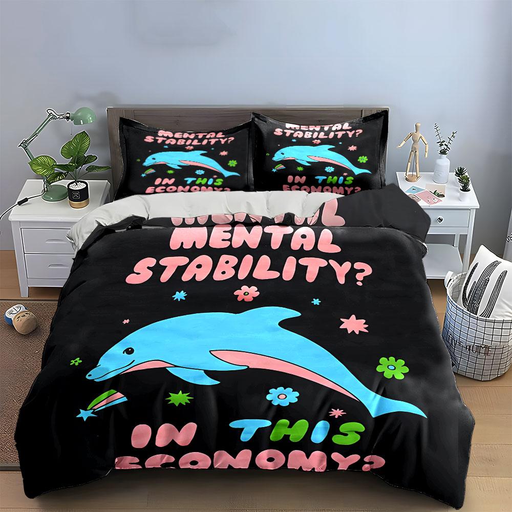 "Cartoon Dolphin Decor Set" Bedding Set with 1 Duvet Cover 2 Pillowcases Single Double King Queen, Gift