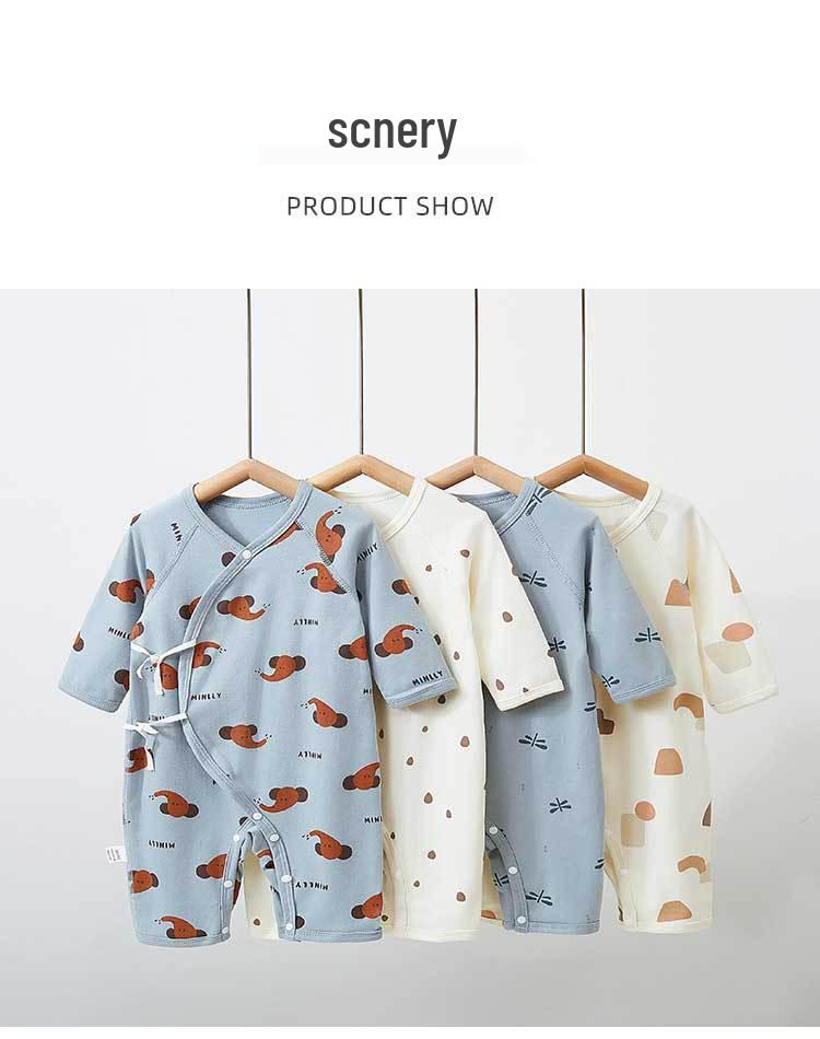 Pure Cotton Long Sleeve Baby Romper with Double Layer Belly Protection - Spring/Autumn Butterfly Harem Suit for Newborns