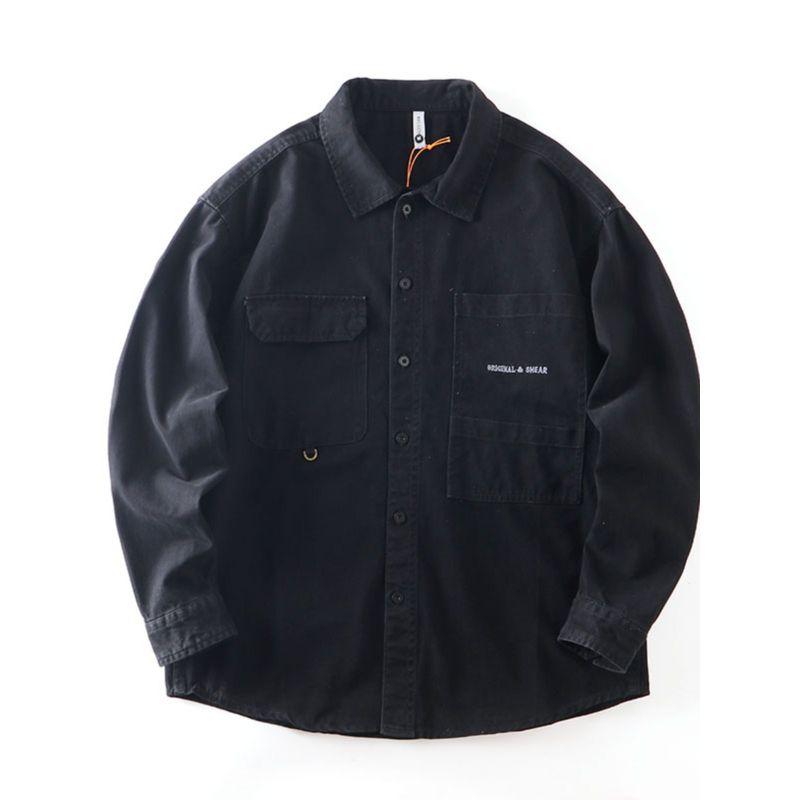 American vintage Heavy Pure Cotton Cargo Shirts Men's Autumn and Winter Long sleeve Outerwear Foreign Trade Cattle Goods Washed Casual Shirt