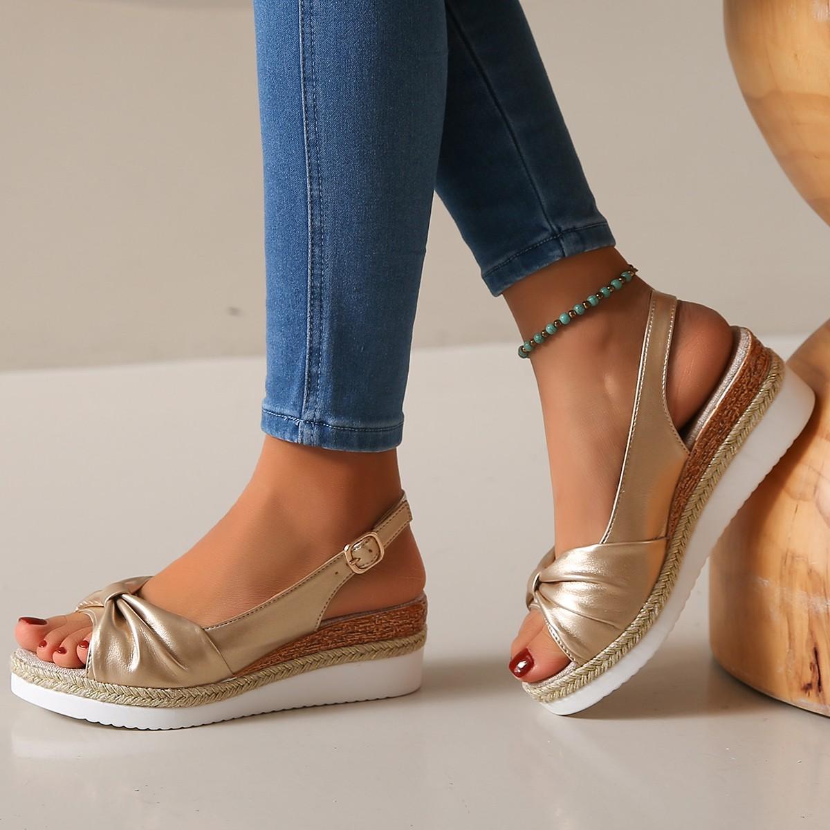 

Fashion Women Sandals Soft Sole Light Work Shoes Fashion Open Toe Casual Wedge Platform Sandals Large Size Flat Comfortable Beach Shoes 43 золотой