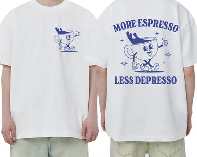 Más Espresso Menos Depresso Estampado Camiseta Hombre Mujer Moda Divertida Meme de Café Camiseta 100% Algodón Casual Oversized Y2k Camisetas