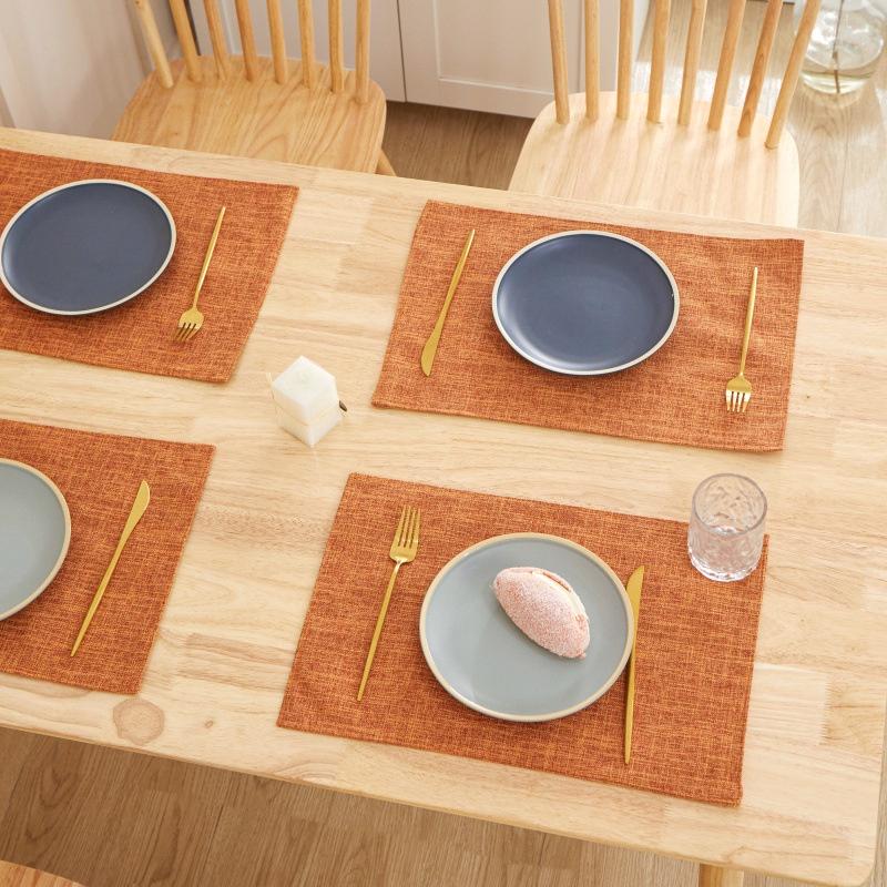 Nordic Ins Style Linen Solid Color Dining Mat Dining Table Mat Western Dining Table Bowl and Cup Mat On Both Sides