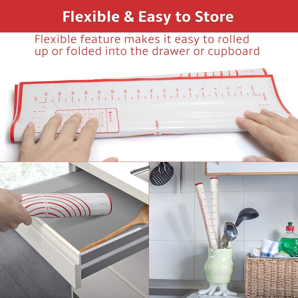 Non Slip Silicone Pastry Mat with Measurements Nonstick Thick Baking Mat for Rolling Out Dough Fondant Pizza Mat Counter Mat