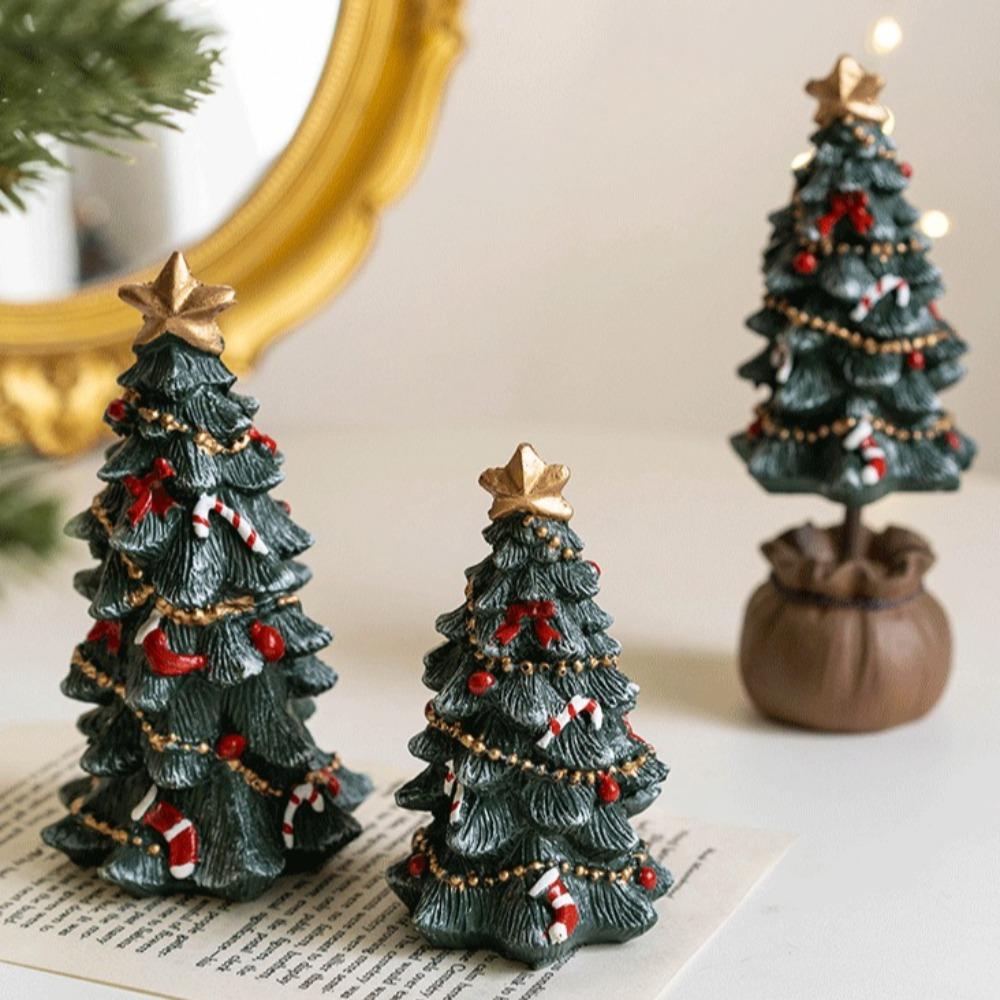 Mini Desktop Resin Small Christmas Tree Ornament Christmas Atmosphere Decoration Gift Ins Po Props Holiday Decoration Supply