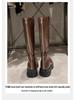 Introducing: Quick-Delivery Mom-Style Grape Boots – Wrinkled Horsehide, Round Toe, Thick Sole, Chunky Heel, Slimming Mid-Calf Knight Boots for Women.