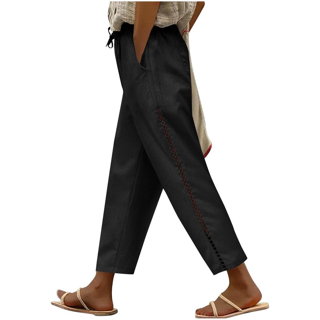 Women Elastic High Waist Pant Casual Fit Wide Leg Long Pants Trousers With Pockets