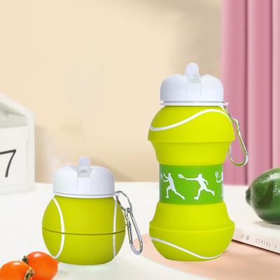 Yousheng 550ml Water Bottle Folding Large Capacity Wide Caliber Tennis Ball Shape Kids Silicone Sport Bottle for Camping