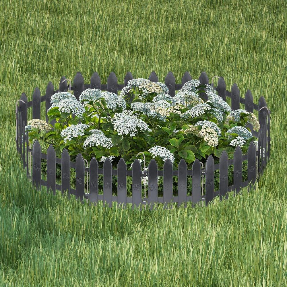 10x Plastic Garden Fence Gray Border Palisade Edging Lawn 2m