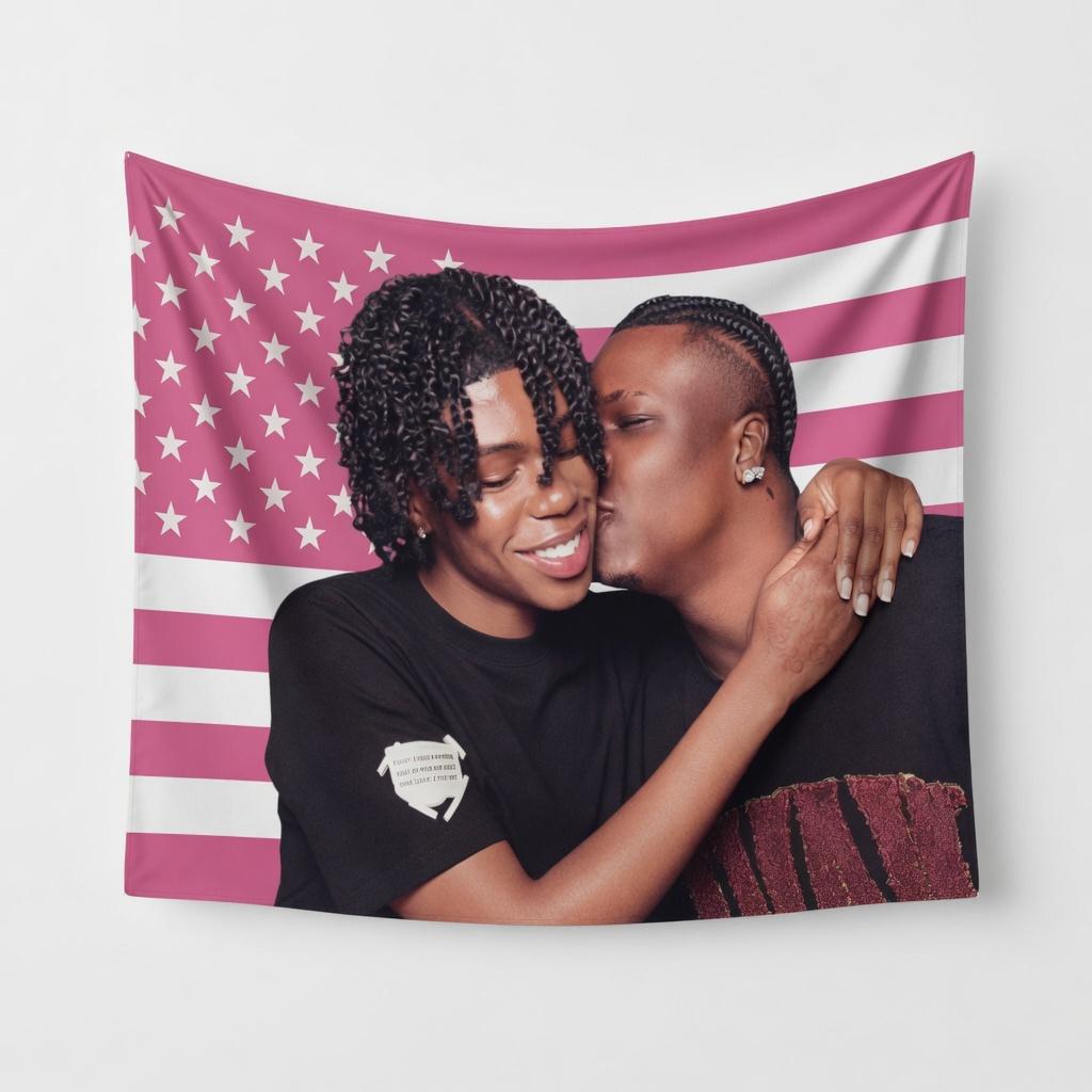 Custom Printed Romantic Couple Pink American Flag Tapestry Wall Hanging Bedroom Decor Gift 40X60CM