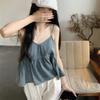 Elegance Casual Stylish Vest Short Denim Camisole V-neck Undershirt Layered Pleated Design Sense Ruffles Inner Wear Outside Sleeveless Tops Women