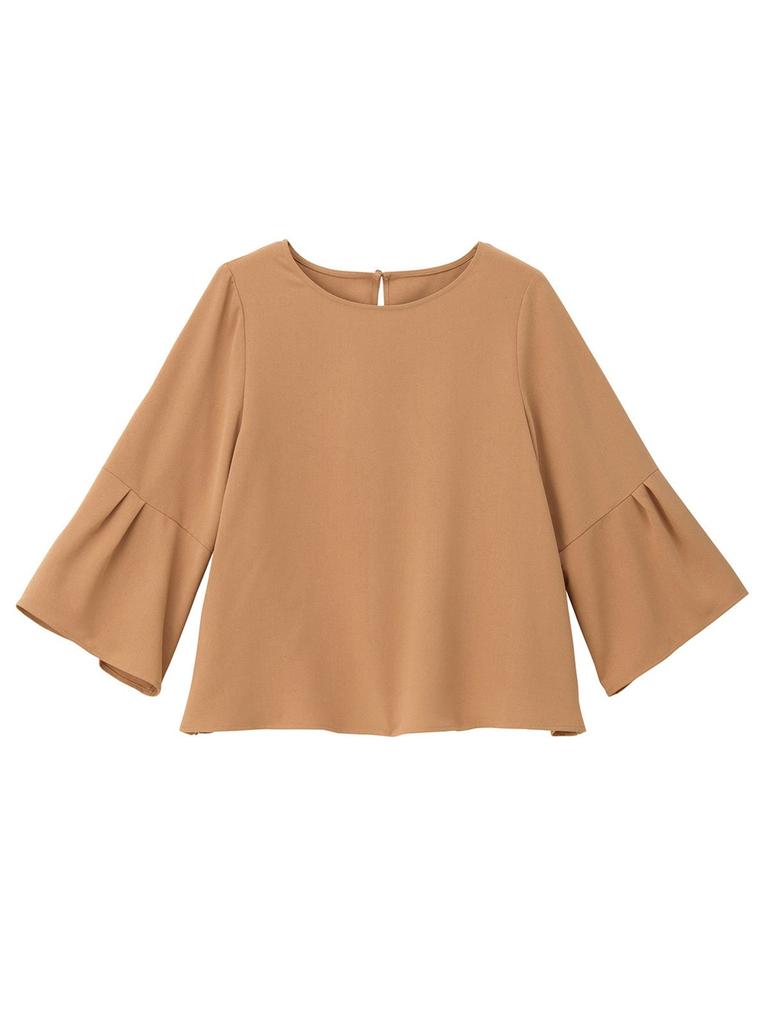 ANGELIEBE Maternity with Nursing Mouth Tuck Flare Sleeve Blouse Nursing Clothes Prenatal and Postnatal Beige 22551 22551301 S-M