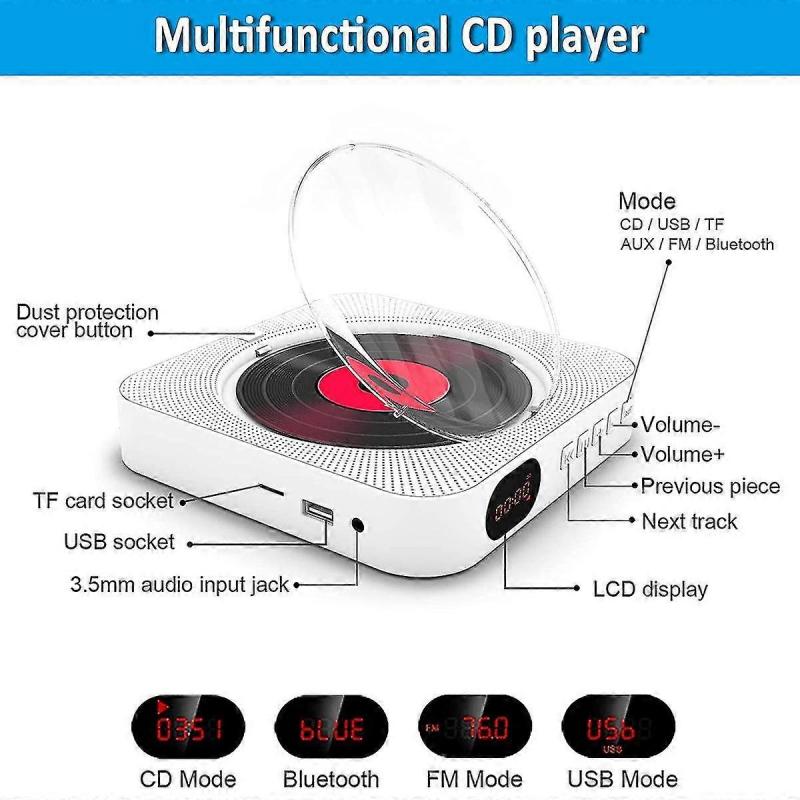 Portable Bluetooth Cd Player,wall Mount Cd Player Home Audio Music Players With Remote Control,lcd Display-eu Plug Less