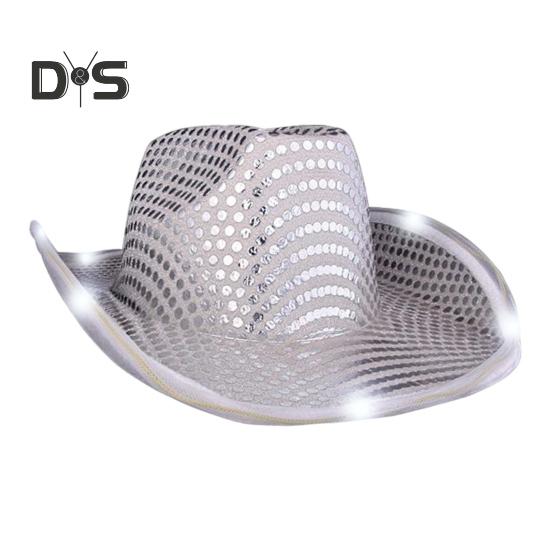 LED Light-Up Cowboy Hat Retro Western Style Luminous 5 Color Available Sunshade Sequin Cap Christmas Party Nightclubs Performance Photo Prop Cap