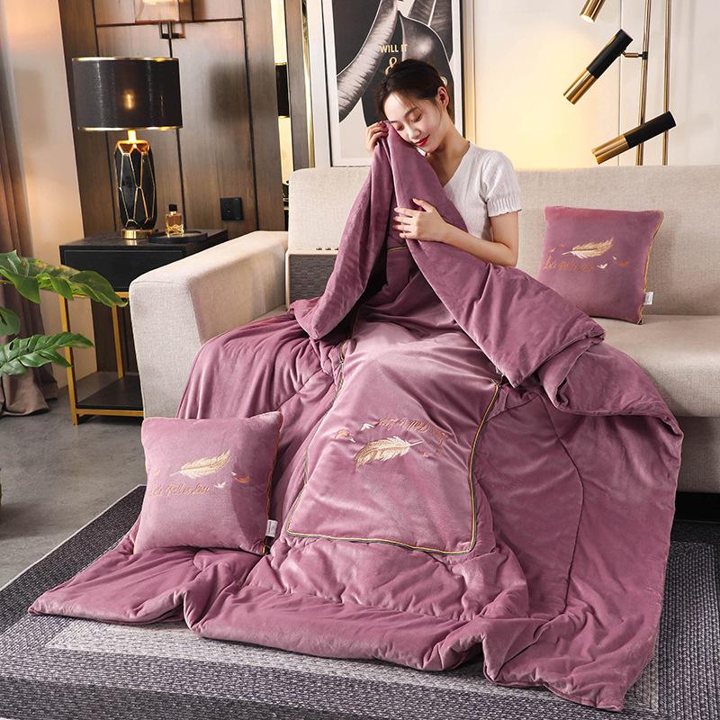 Convertible Coral Fleece Pillow & Blanket - Dual-Use Cushion for Cars & Office