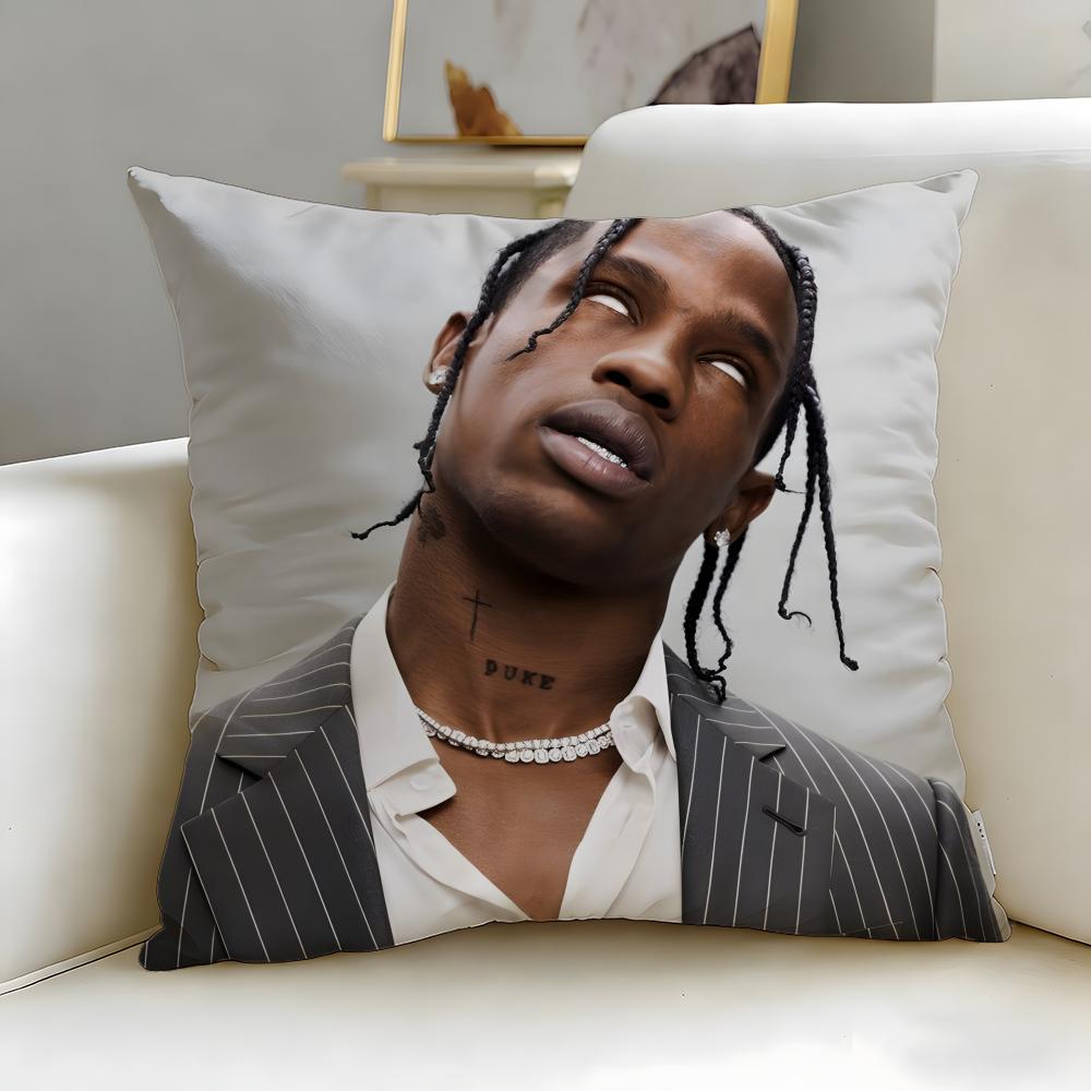 popular rapper Travis Scott Cushion Cover Soft & Easy-Wash Pillow Case – Versatile for Couch, Bed, Travel and Office