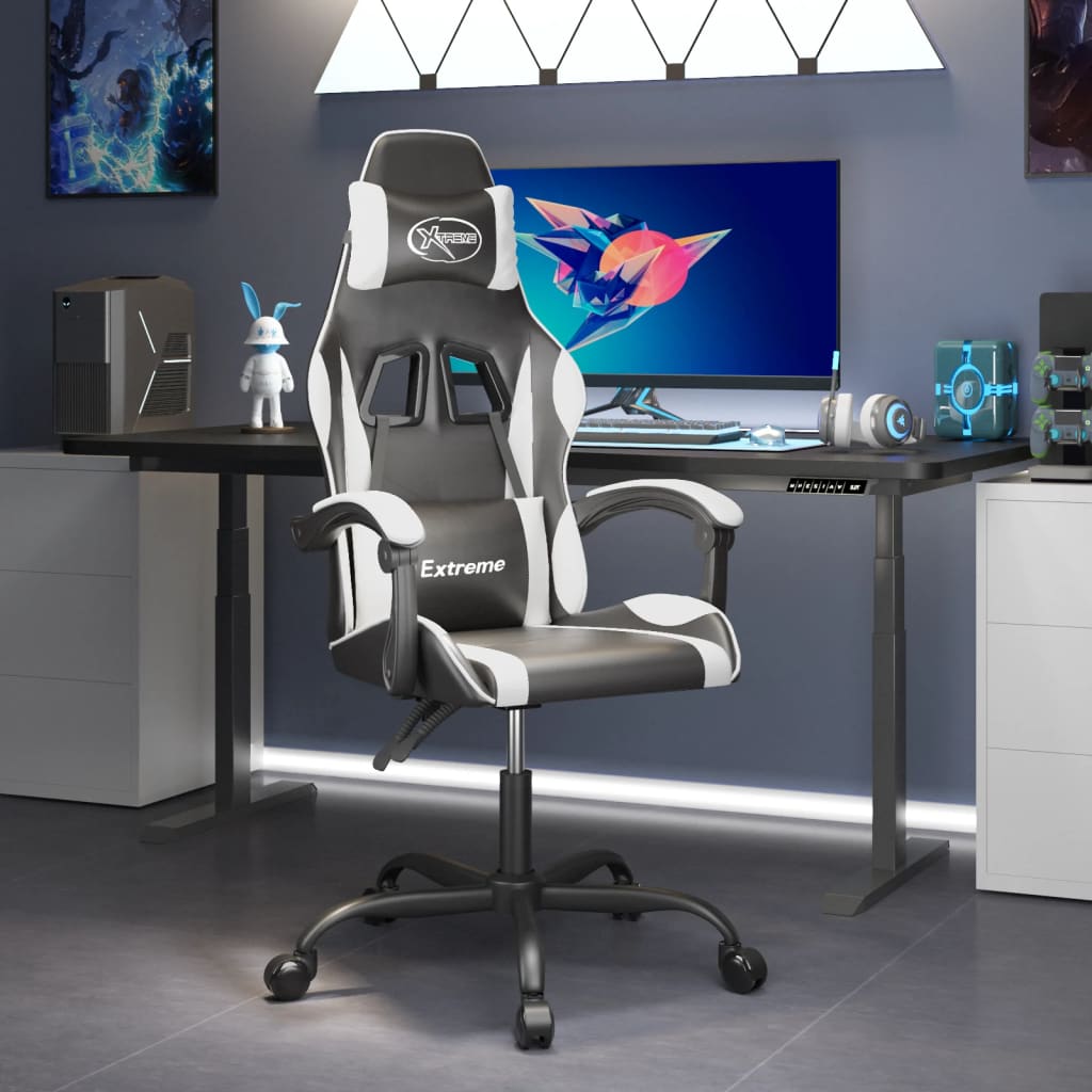 Gaming Chair Swivel Black and White Faux Leather