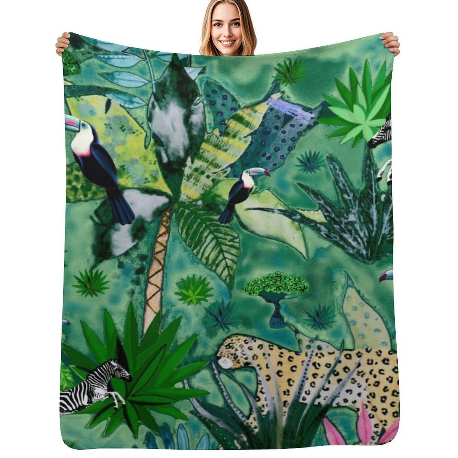 Jungle Green Throw Blanket Anti Shedding Soft Fuzzy Blanket for Home 102x76cm(40x30in)