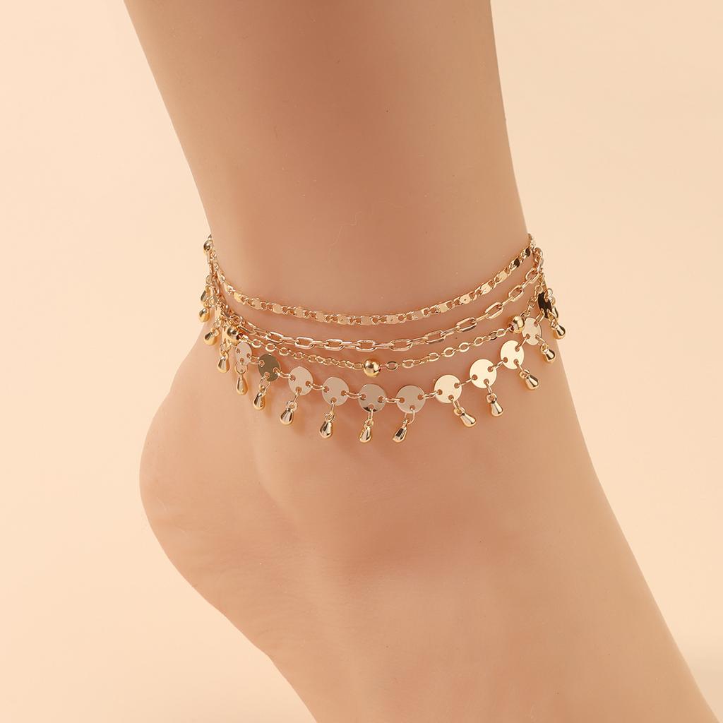 Cold wind summer beach multi-layer pearl anklet, European and American street auction design foot decoration