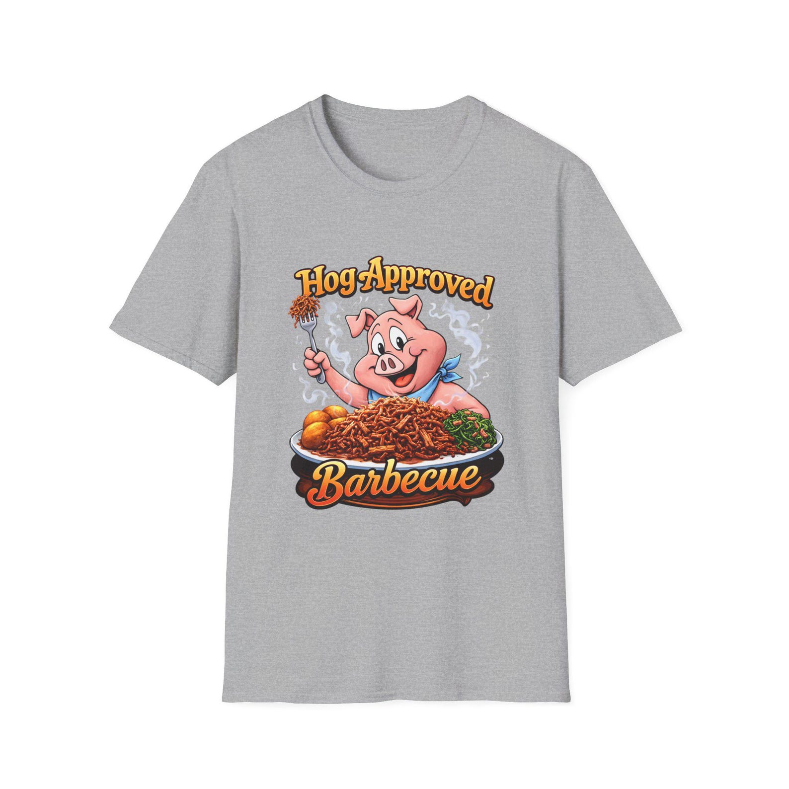 Hog Eating Barbecue Humor T-Shirt | Pig BBQ Illustration M