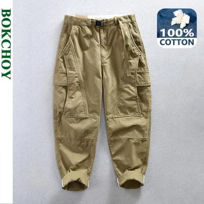 Herfst 100% katoenen retro cargobroek herenkleding Multi-zakken dagelijkse joggingbroek herenbroek