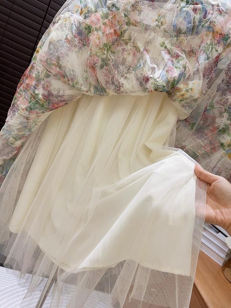 Dopamine Mood Floral Mesh Skirt: Romantic French-Style, Elegant Layered Design