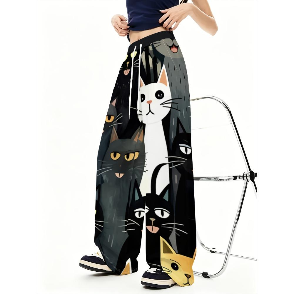 Women's Fashion Casual Wide-leg Pants, Trousers Drawstring Elastic Waist Spring and Autumn Outdoor Long Sweatpants