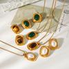 French vintage stainless steel tiger eye necklace, high-end retro pearl turquoise earrings for women, titanium steel jewelry
