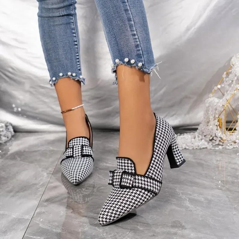 Fashion 2025 Summer New Large Pointed Shallow Mouth Coarse Follow up Shoes for Women, Fashionable and Elegant High Heels for Women
