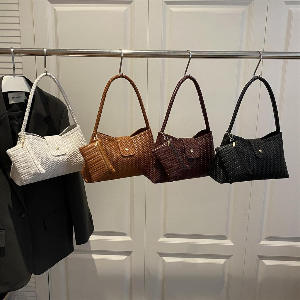 Elegant 2025 Women's French Woven Underarm & Shoulder Bag - Light Luxury Baguette Style