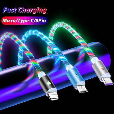 VAORLO Λαμπερό καλώδιο φόρτισης Micro 8Pin 5A Type-C Φορτιστής USB Υψηλή συμβατότητα για Android XiaoMi Huawei iphone 11 12 13