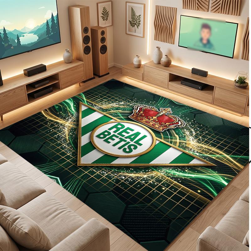 Real Betis Fußball Druck Kristall Samt Teppich, Bequemer Wasserabsorbierender Rutschfester Indoor Boden Teppich
