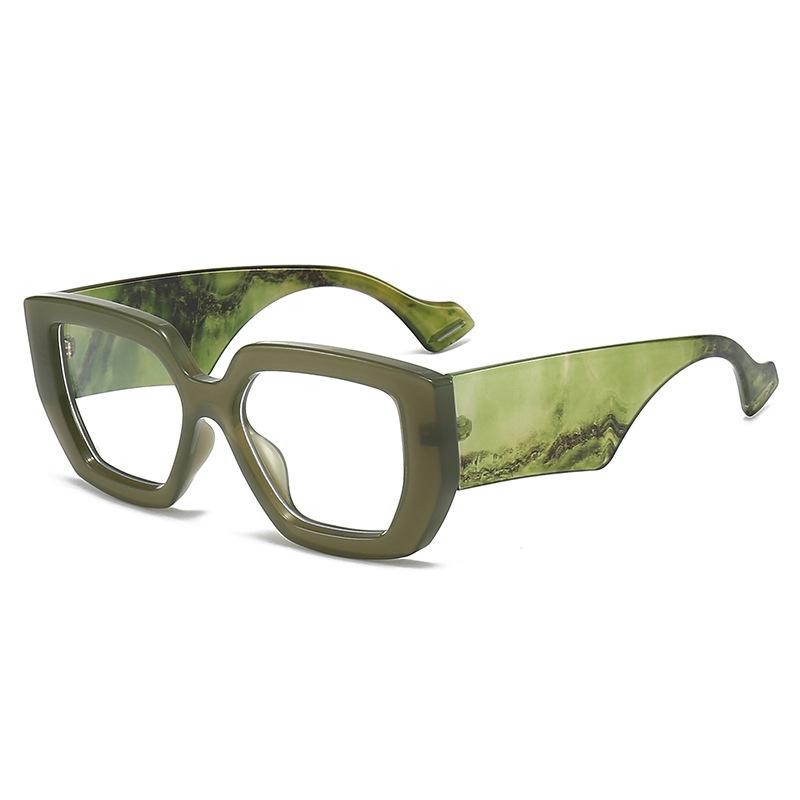 Trendy Thick Frame Oversized Square Glasses Women Men Colorful Wide Legs Eyewear Frame Female Green Optical Transparent Lens