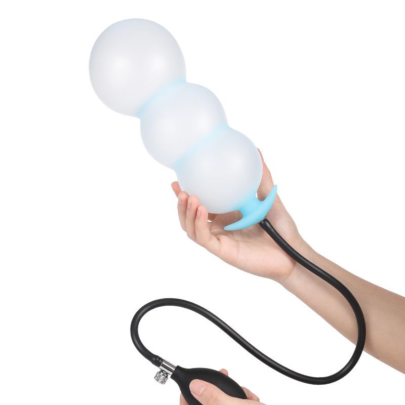 Extra Large Luminous Inflatable Anal Plug with Rolling Ball for Male/Female Use