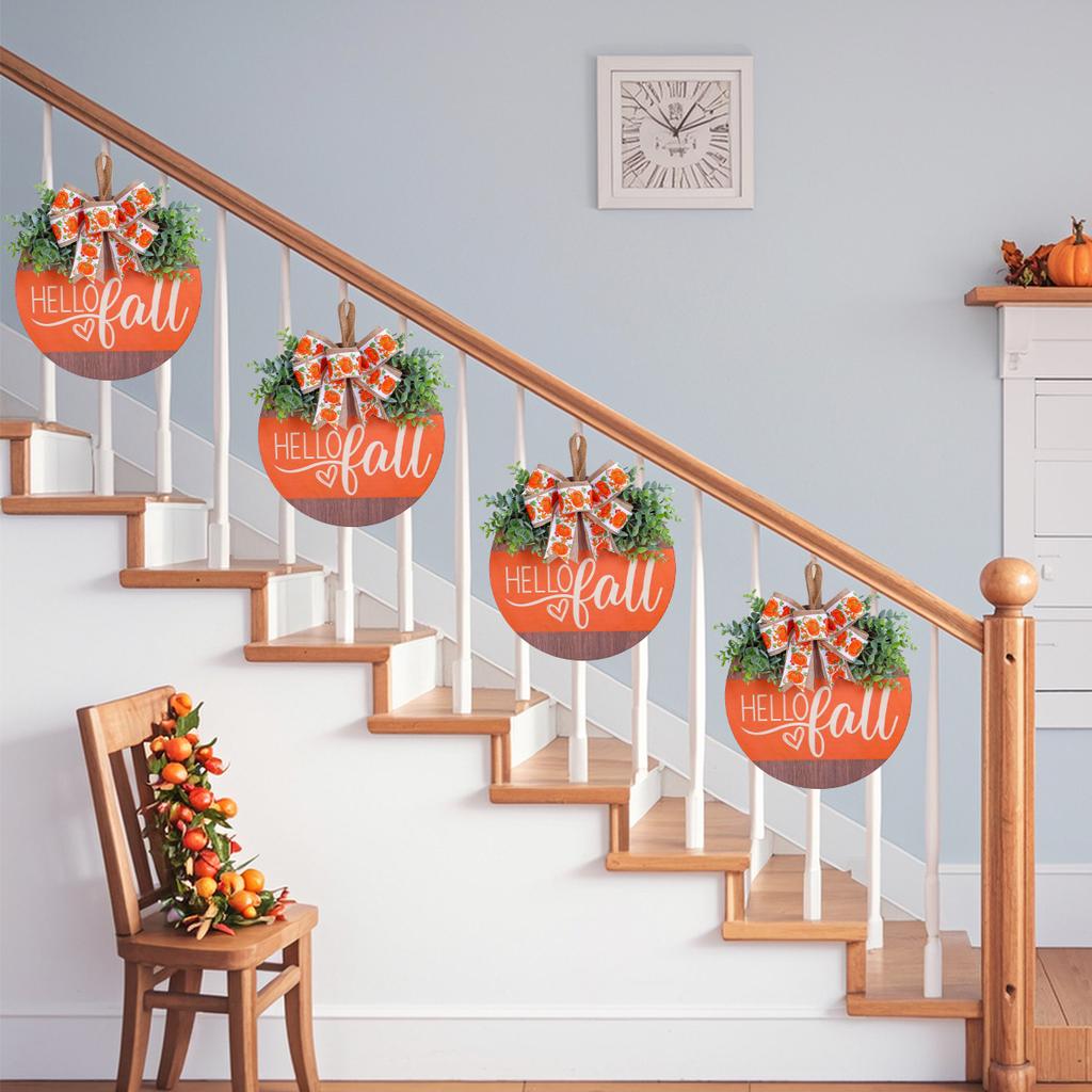 Harvest Festival Decor Front Door Garland, Autumn Decor Wooden House Number Pendant with Pumpkin Bow, Decorative Wreaths