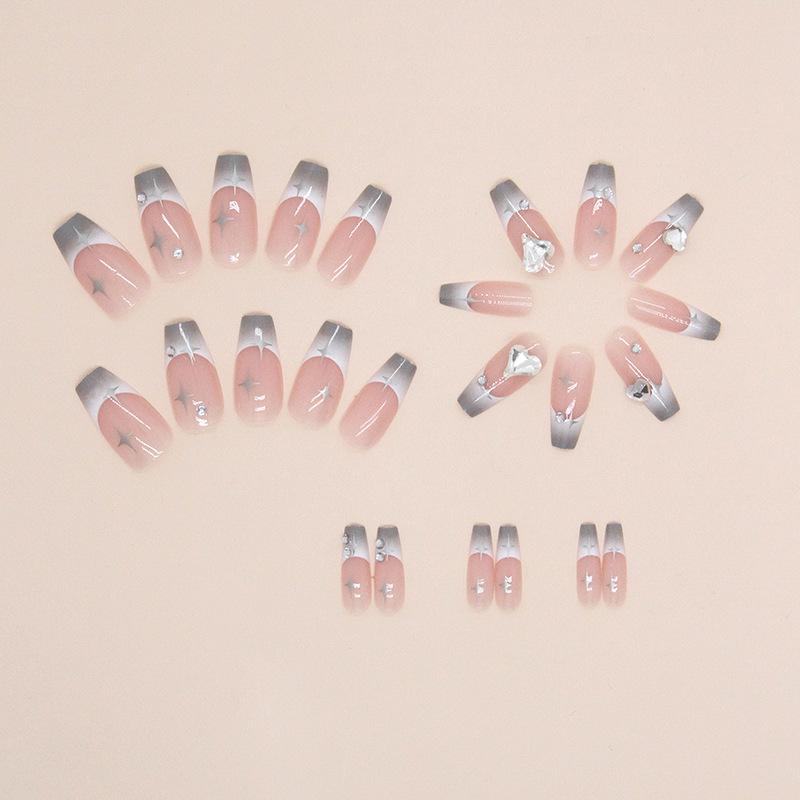 Medium And Long Ballet Nail Soot Gradual Change French Stars Giant Flash Love Diamond Wear Nail Piece Nails