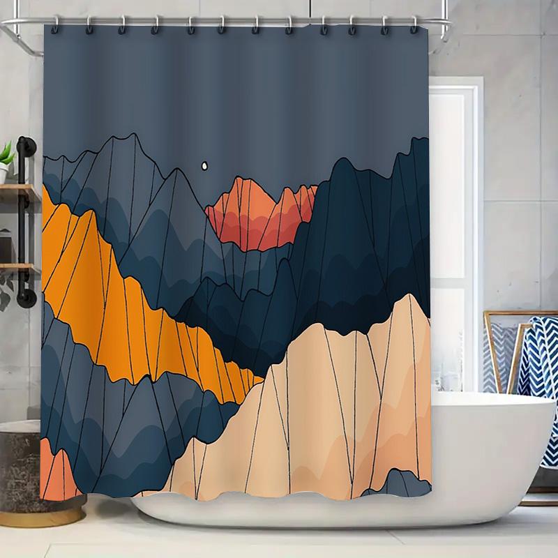 Mountain Silhouette Shower Curtain Nature Forest Trees Waterfall Landscape Bathroom Decor Artistic Modern Home Textile Room Divi W60H190(CM)-1 Pcs