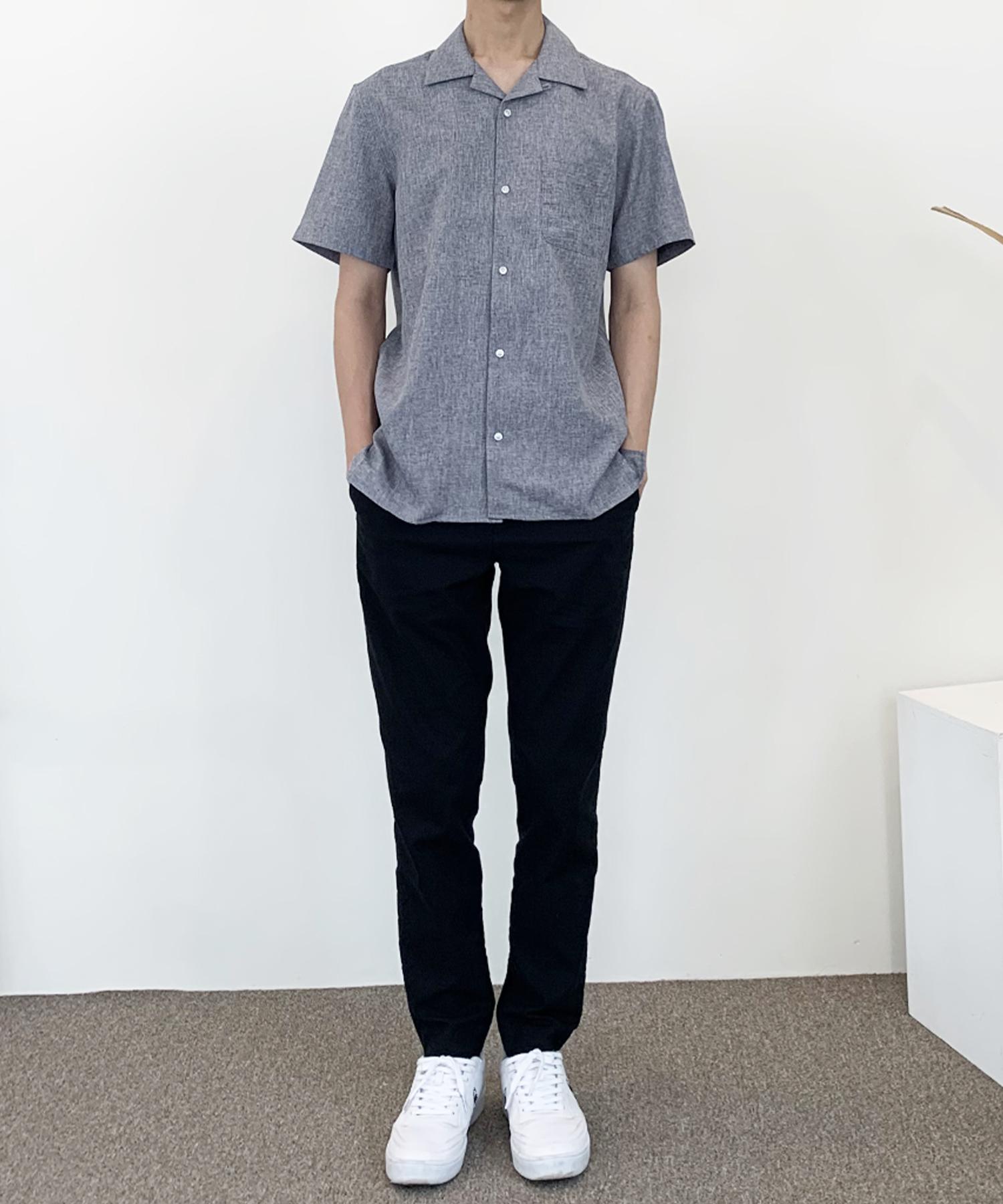 The Shirt Studio Grey Loose Fit Chambray Solid Open Collar Short Sleeve Shirt 95