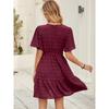 Summer New Solid Colour Short-sleeved Dress Women Ruffled Sleeves V-neck Waist Tie Short Skirt