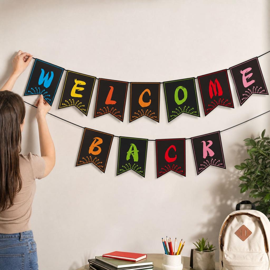 Back to School Party Bunting Welcome Back Swallowtail Flag Decorations
